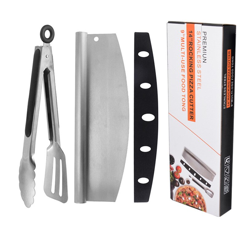Pizza Cutter Sharp Rocker Blade Stainless Steel Pizza Knife Pastry Chopper Pizza Clip Triangle Shovel Pizza Tool Set Accessories: cutter and clip