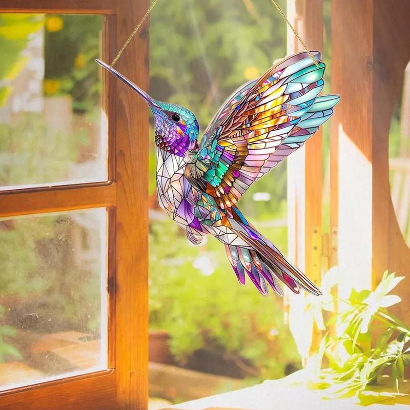 Acryl Vogelornament 2D Kolibrie Vogelhanger Binnen Buiten Gebruik Zonlicht Vangen Platte Kunst Vogelornament Voor Balkon Leven