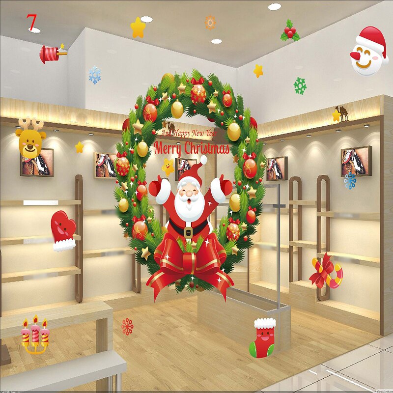Pegatinas de Navidad de dibujos animados para escaparate de ventana, muñeco de nieve extraíble, de vidrio para decoración del hogar, pegatinas electrostáticas sin pegamento de PVC: 7