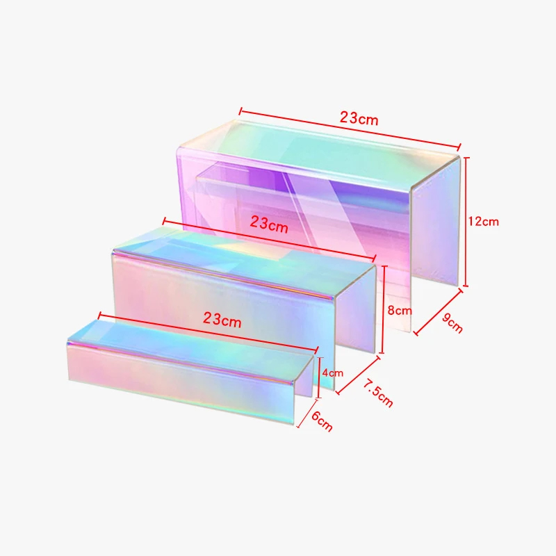 Iridescent Display Risers Shelf for Collectibles Organizer Jewelry Cosmetic Perfume Stand Action Figure Shoes Display for Table: black
