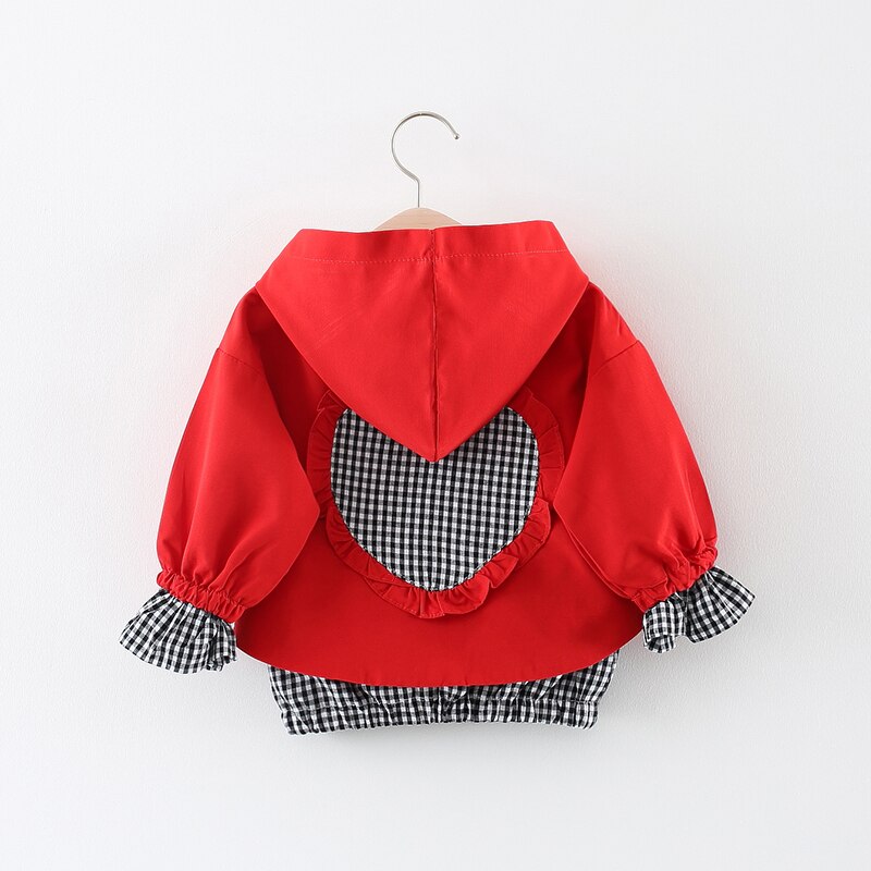 Babytøj tegneserie hjerte plaid mønster baby pige jakker frakker småbørn børn jakke outwear baseball vindtæt børnetøj