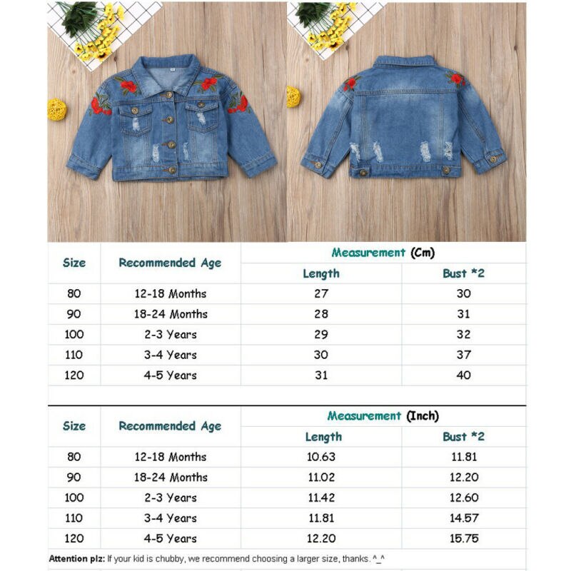 Kids Girls Denim Jacket Baby Outfits Embroidery Coat Short Girl Coats Kids Long Sleeve Jacket Outerwear For Children Top