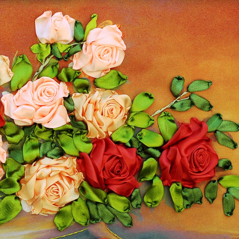 Fita bordado diy pintura em tela, cor impressa flores imagem rosa, bordado artesanato kit ponto cruz decoração da parede C-0094