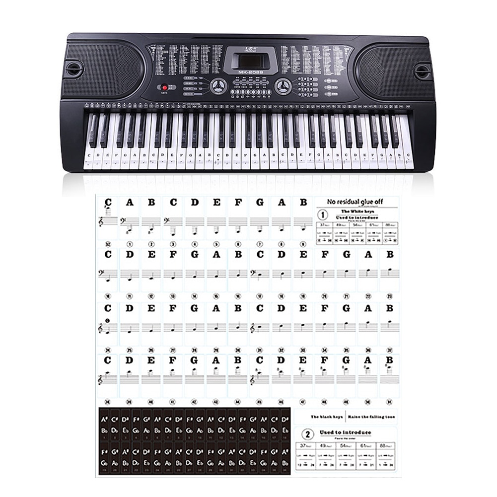 Transparent 54 61 88 Keys Electronic Keyboard Key Sticker Piano Stave Note Sticker for White Keys
