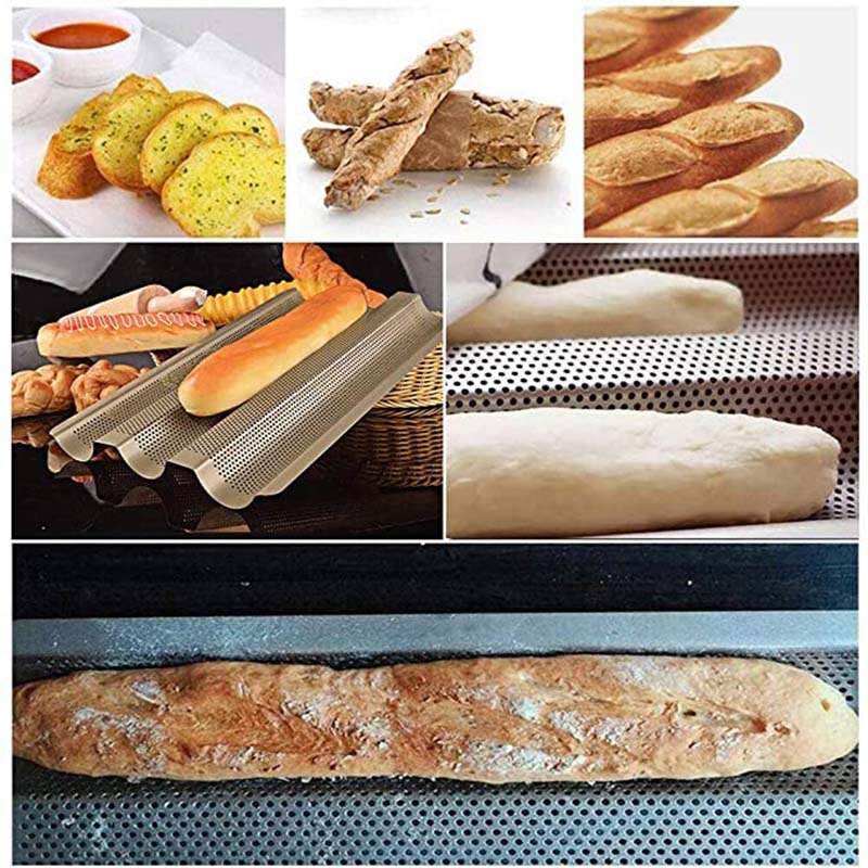 Golden Wave Baking Tray French Bread Baking Mold Bread Practical Cake Baguette Mold Pans 3 Groove Waves Bread Baking Tools Gold