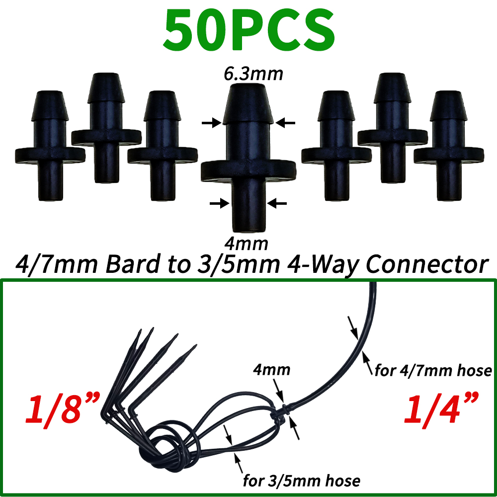 OASIS-manguera recta de 3/5mm con púas de 20 piezas, conector rápido de riego por goteo para jardín, con divisor de 2 vías y 4 vías: Negro