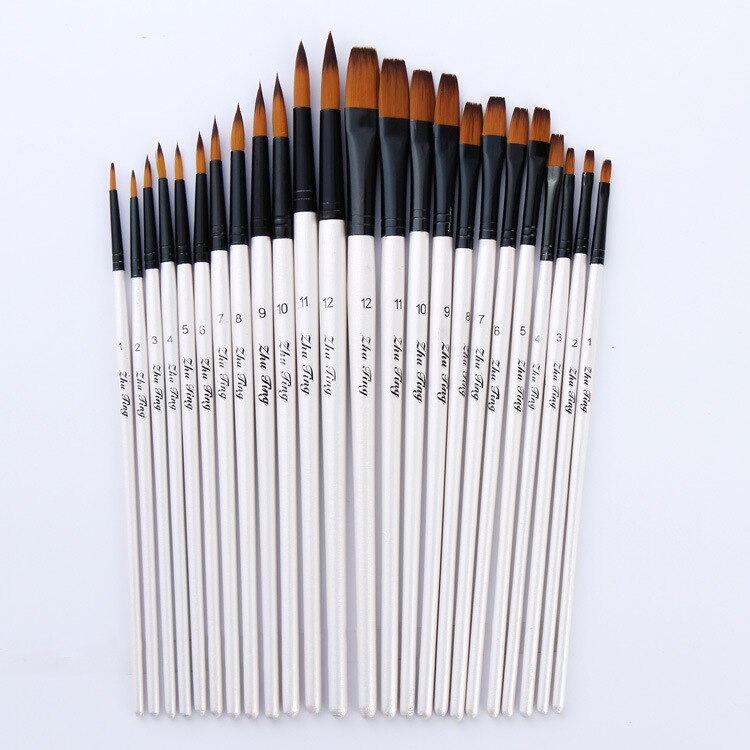 12 Stuks Nylon Haar Houten Handvat Aquarel Penseel Pen Set Voor Leren Diy Olie Acryl Schilderen Art Penselen levert