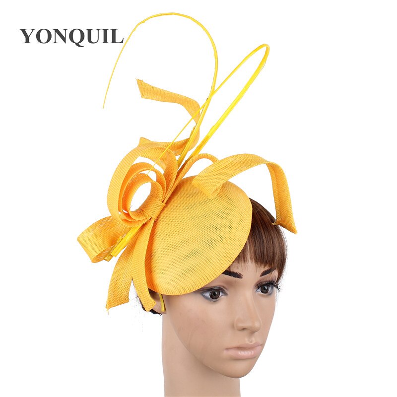 Geel Sinamay Partij Bruid Hoed Bruiloft Vrouwen Tovenaar Hoops Accessoires Mode Dames Gelegenheid Chapeau Cap Bridal Hoeden: YELLOW
