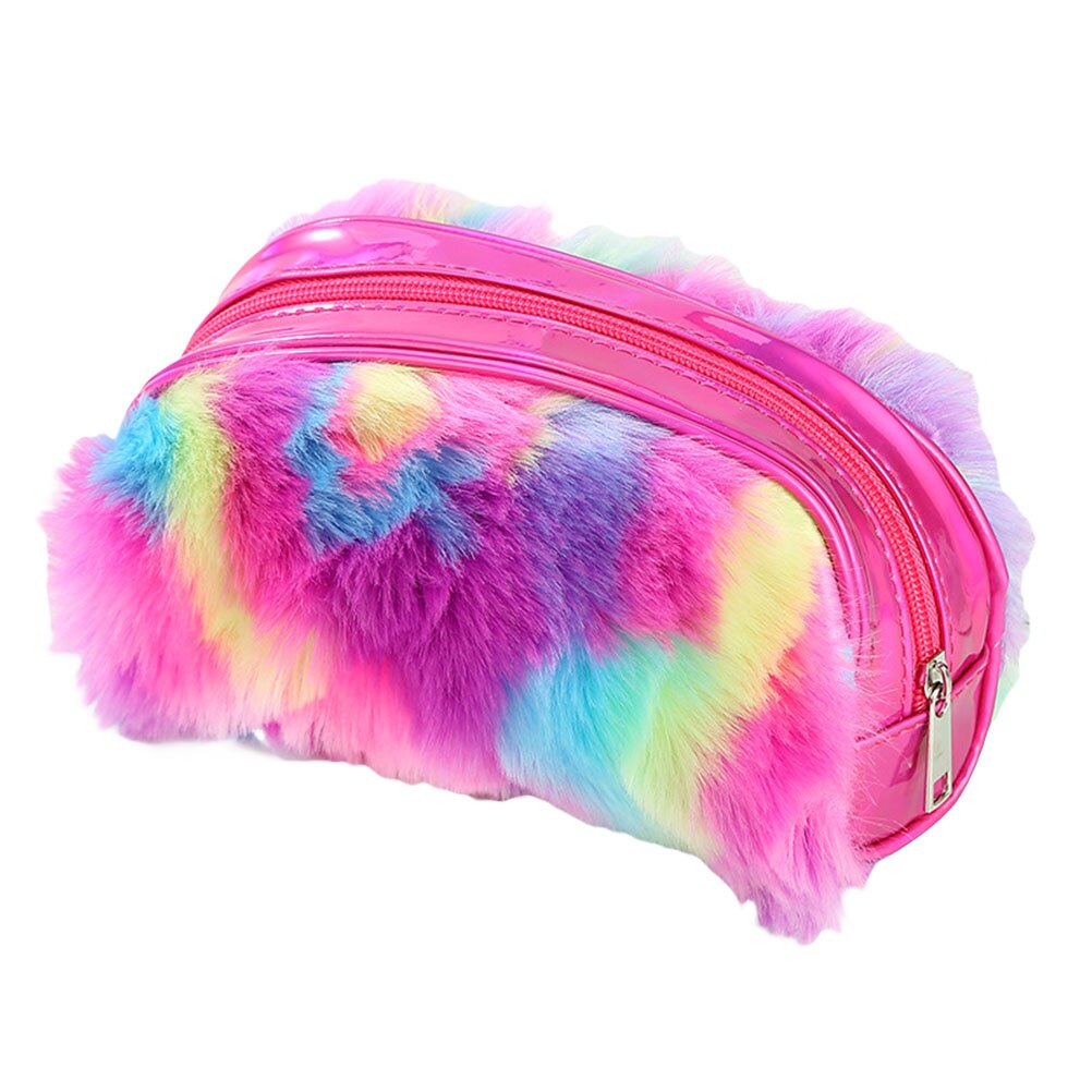 2022 astuccio portamatite piccolo da donna simpatico astuccio portamatite di grande capacità materiale scolastico borse a mano portamonete da donna in peluche arcobaleno: B