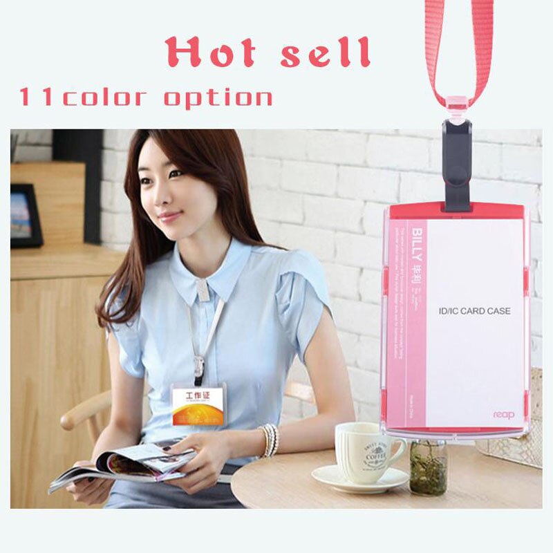 Porte-Badge multicolore d'affaires de étui pour carte d'identité acrylique avec des fournitures scolaires d'employé de lanière de sécurité (taille Standard)