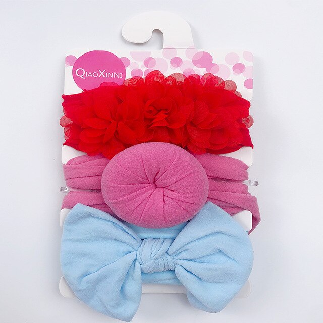 Ensemble de 3 bandeaux élastiques en mousseline de soie et nylon pour bébé,accessoires pour cheveux style turban avec nœud et fleur, couleur unie, pour fille, 3 pièces,: Color 5