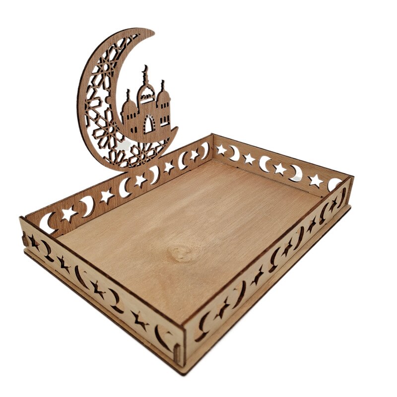 Eid Mubarak Wooden Food Tray Ornament Islamic Muslim Party Decoration For Home 2022 Ramadan Kareem Eid Al Adha Supplies