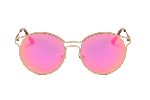 Unique Shield Hiking Glasses Women Round Shade vintage retro triangular Glasses feminino Mountaineering Glasses: Gold  Fancy Pink