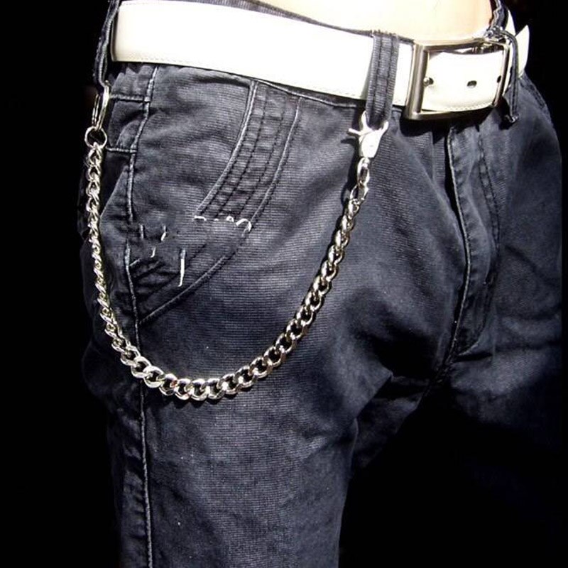 Punk Silver Multilayer Male Metal Chain on pants Hip Hop jeans Chain Men Women pant Wallet Chain Gothic Rock Chain Belt: Silver 39cm