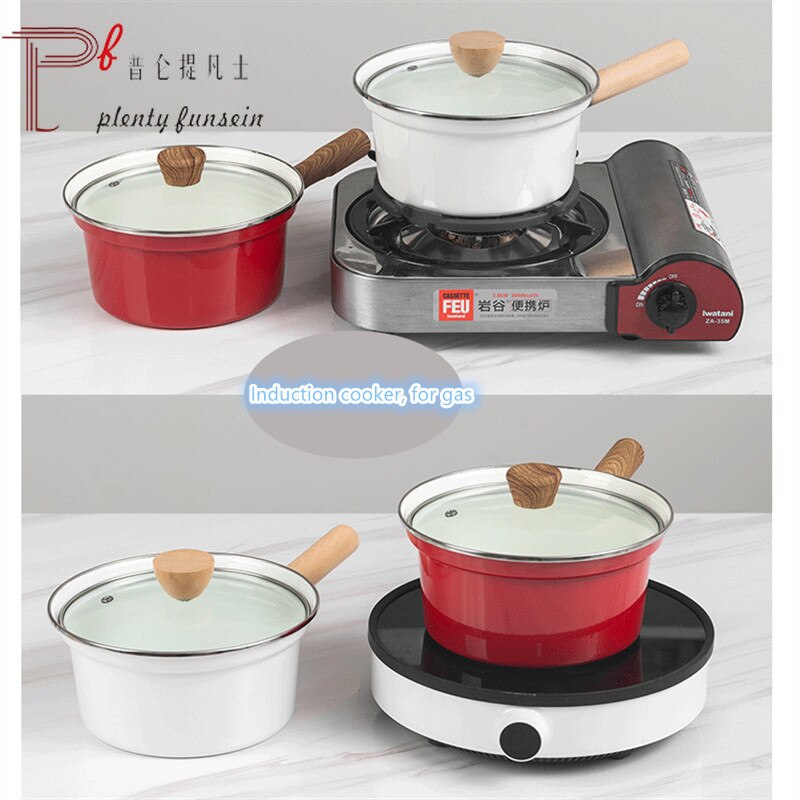 Enamel milk pot, snow pot, baby food aid pot, cooking noodles, instant noodles pot, single handle electromagnetic furnace gas