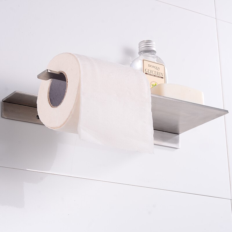Toiletpapirholder sort rustfrit stål badeværelsesrulleholder vægmonteret fortykket serviettholder vaskerumshampoohylde