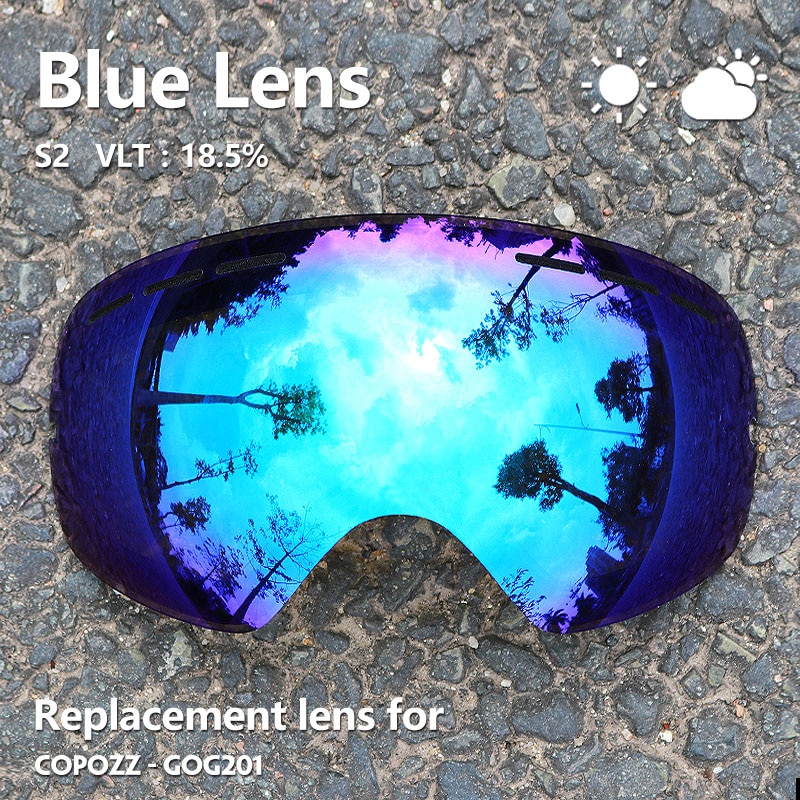 Copozz 201 Lens Ski Bril Lens Voor Anti-Fog UV400 Grote Sferische Ski Bril Sneeuw Bril Brillen Lenzen Vervanging (Lens Alleen)