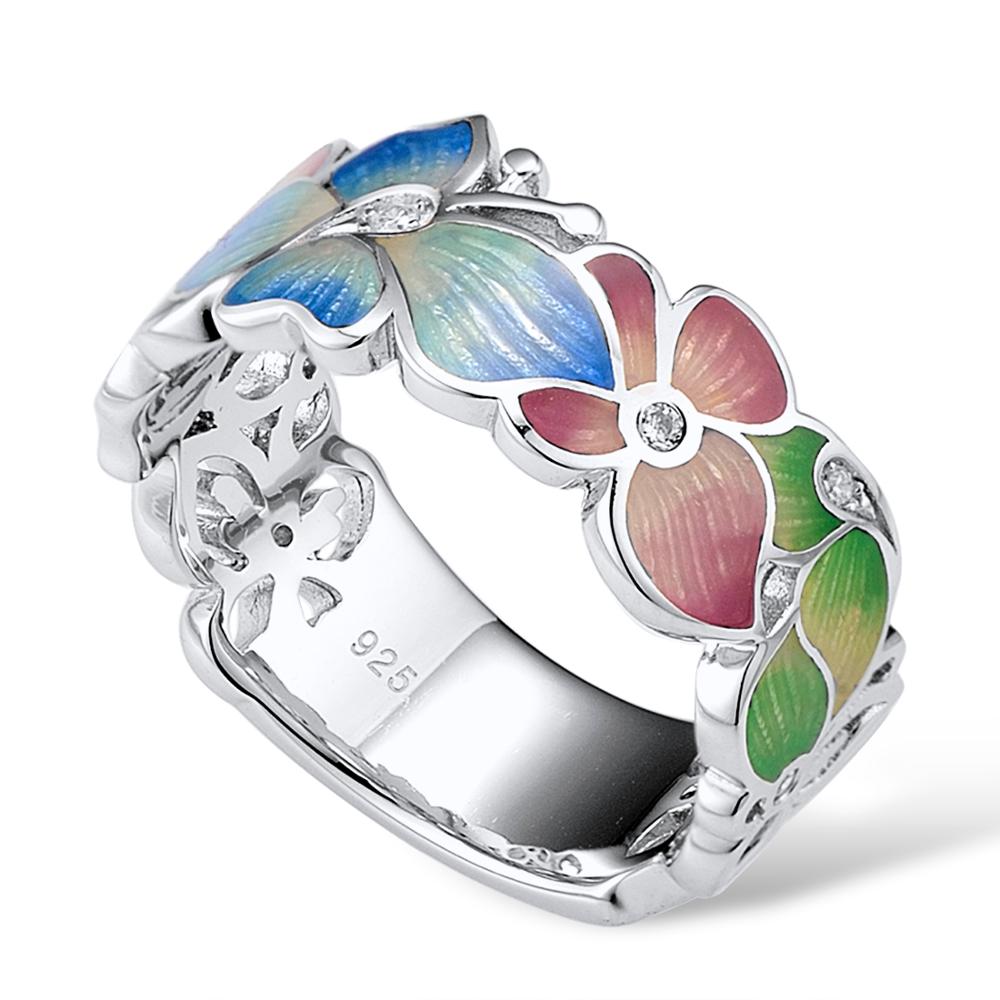 Santuzza Zilveren Ring Voor Vrouwen 925 Sterling Zilveren Mode Bloem Ringen Voor Vrouwen Zirconia Ringen Party Sieraden Enamel