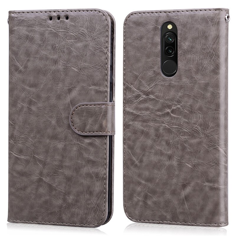 Para xiaomi redmi 8 caso de negócios couro do caso da aleta para redmi 8 capa de luxo carteira coque para xiaomi redmi 8 completa pára-choques funda: Gray