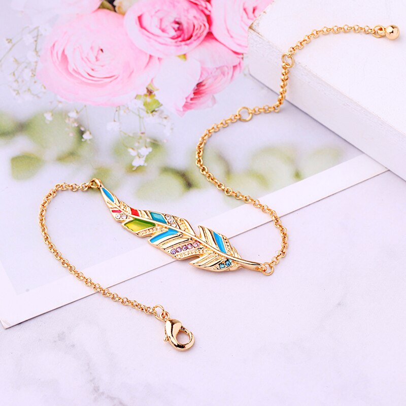 Bohemia Featheriness Bracelet Crystal Wrist Chains Lobster Clasp For Women Jewelry Accessories