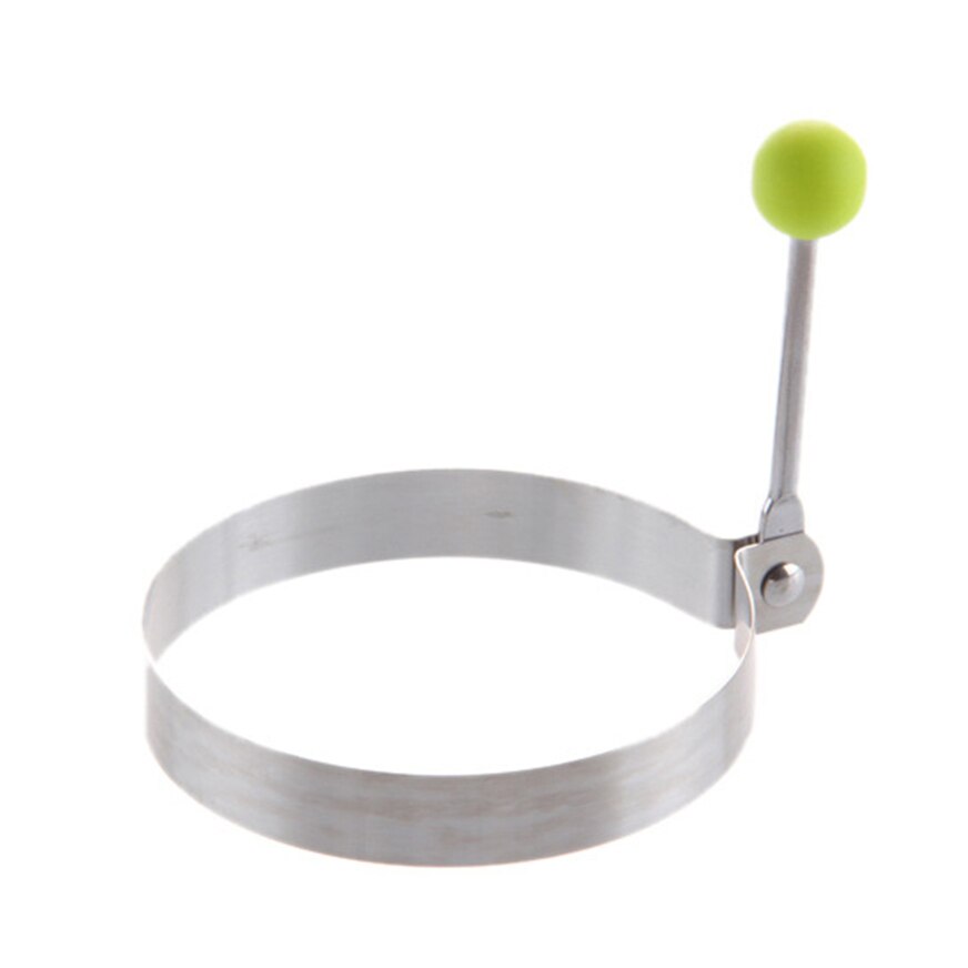 Moldes de Metal negro para freír huevos, moldes redondos para panqueque de huevo frito con mango, molde antiadherente para huevos fritos, accesorio de cocina: Silver