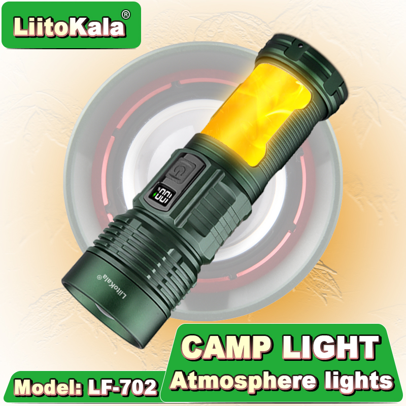 Liitokala lf -703 700lm 500m- strålet lommelygte, ipx 5 vandtæt, type-c campinglampe , 6 tilstande til vandreture, nødsituationer og overlevelsesudstyr
