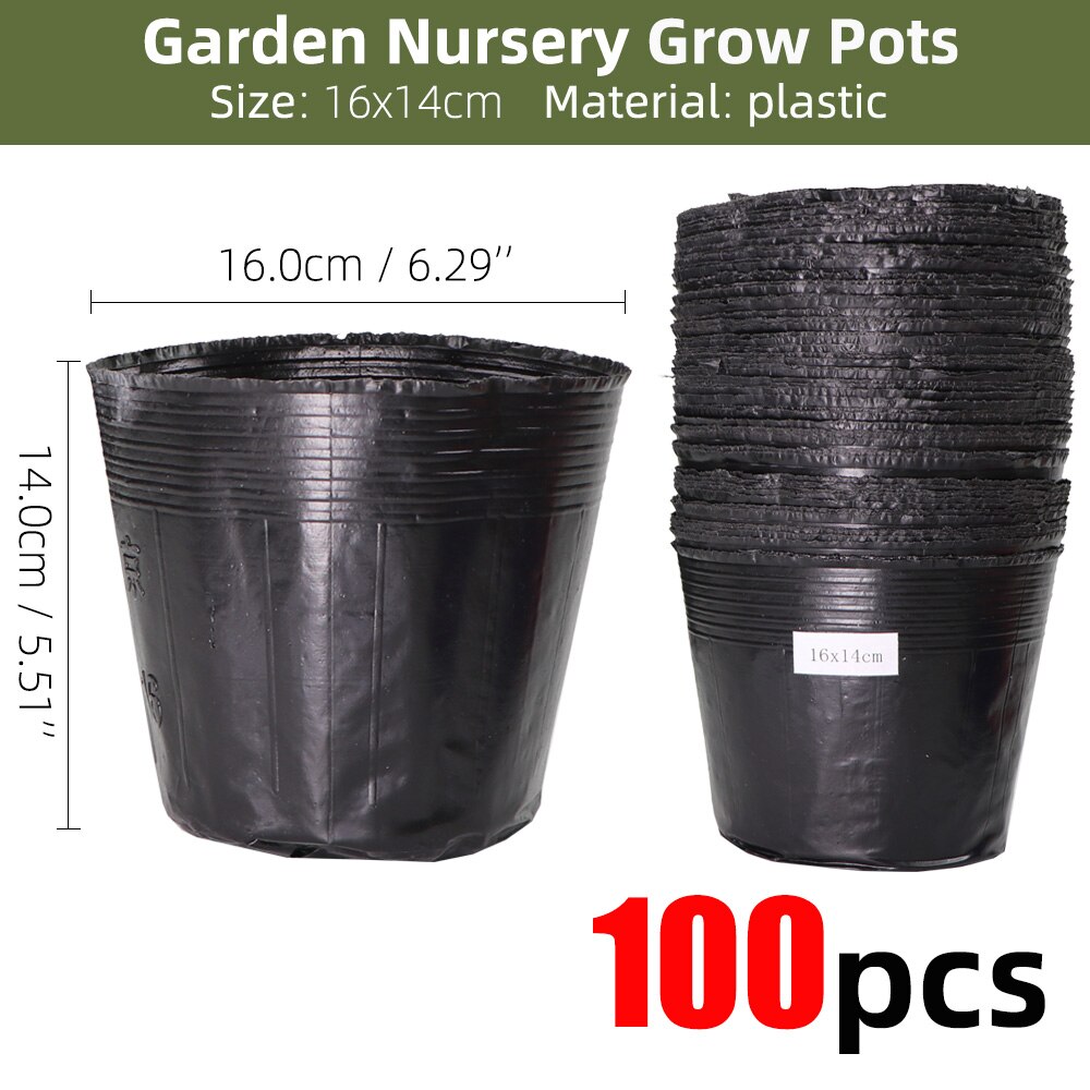 20-300PCS 15 Sizes of Plastic Grow Nursery Pot Home Garden Planting Bags for Vegetable Flowers Plant Container Starting Box: L-100PCS