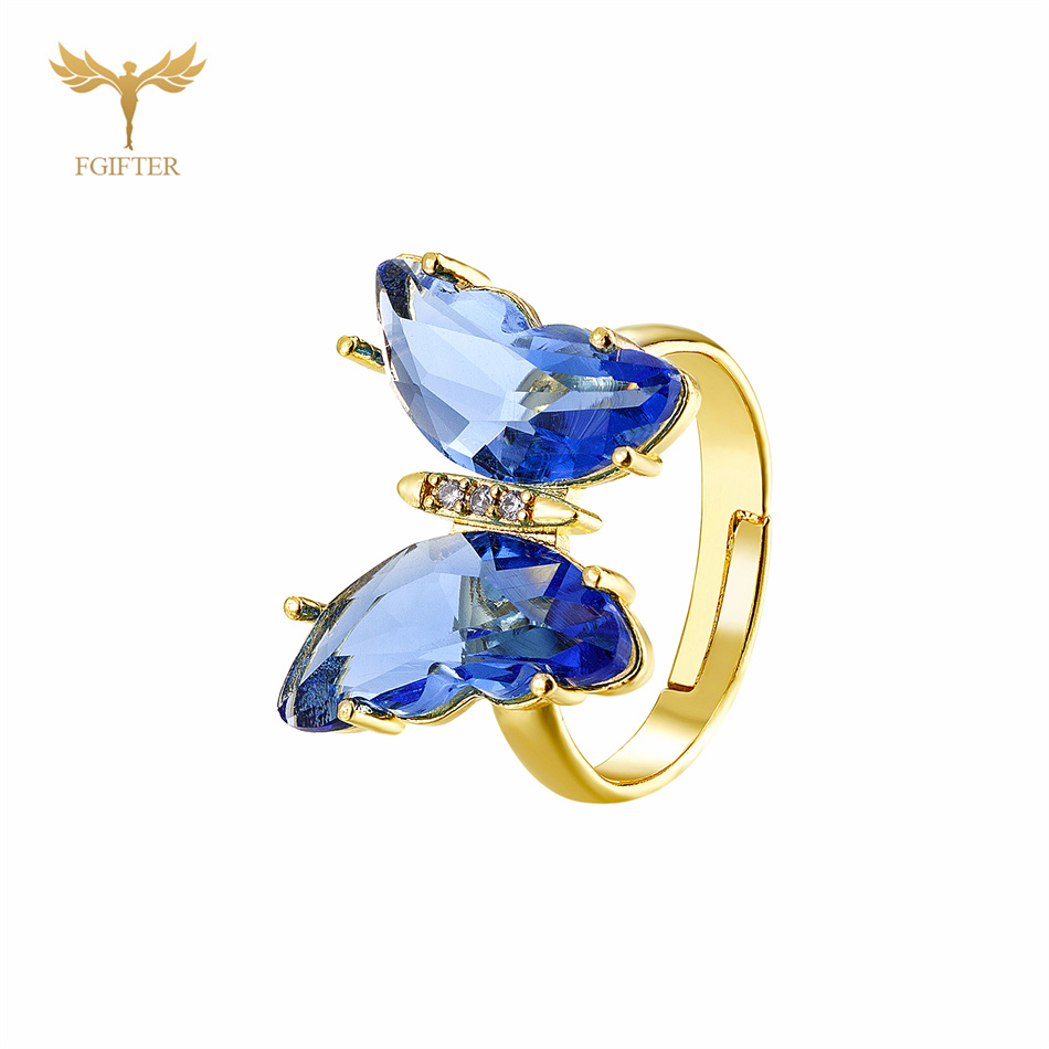 Anillos de mariposa de circón en 18 colores para mujeres y niñas, accesorios de joyería para dedo de mano de cobre de Color dorado de lujo, de tamaño ajustable: Color