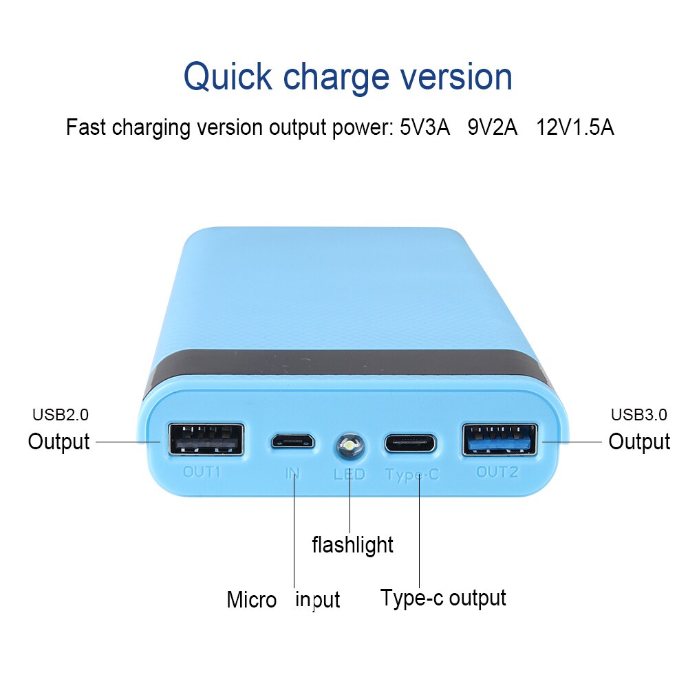 5V/3A Micro Type C Dual USB Ports DIY Powerbank Case 10x18650 Battery LED Digital Display Power Bank Kit External Charge Box