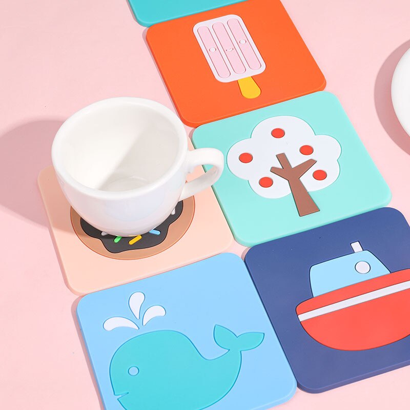 Lytwtw-vaso aislante de calor de silicona cuadrada suave, novedad, mesa, dibujos animados, posavasos, mantel individual