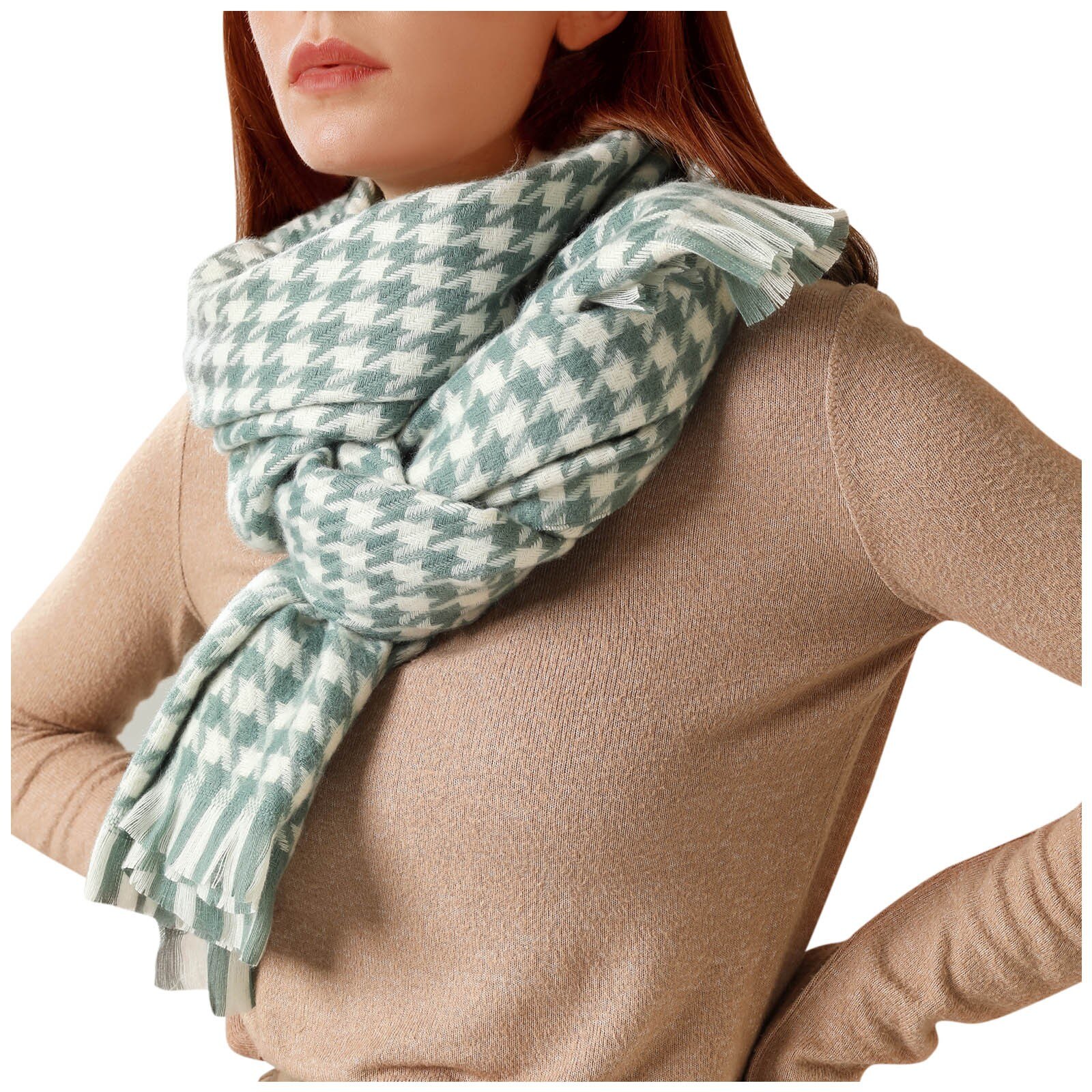 Femmes couverture écharpe Plaid noir blanc pied de poule impression silencieux hiver doux foulards épais longs Pashmina châles D17: C