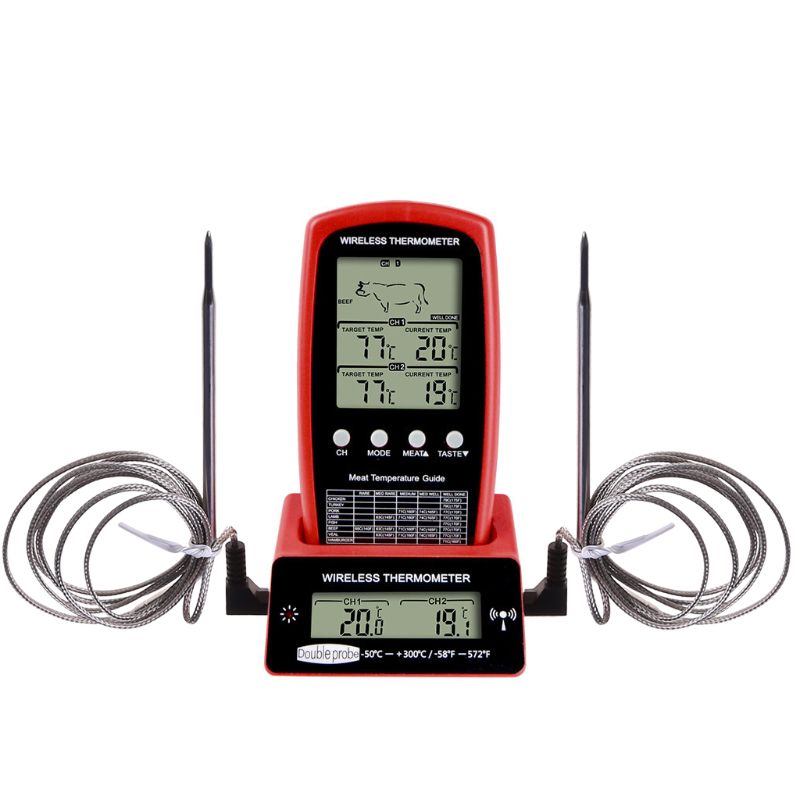 Digitale BBQ Thermometer kabellos Küche Ofen Lebensmittel Kochen Grill Raucher Fleisch Thermometer mit Sonde und Timer Temperatur Alarm