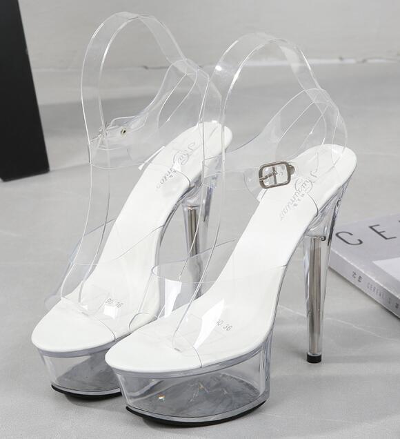 Sandales Sexy à talons hauts pour femmes, 15cm, chaussures d'été transparentes à talons cristal clair, grande taille 42 43, collection: Sandals / 5.5