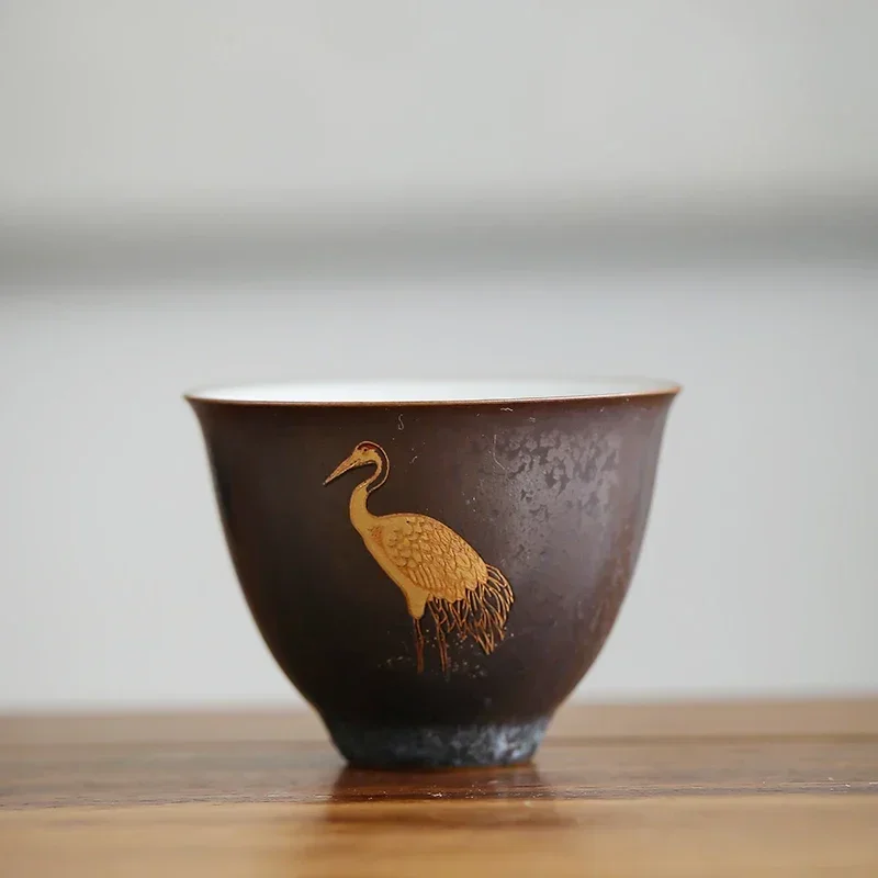 Taza de té de cerámica Vintage china, tazón de té de cerámica hecho a mano, taza de meditación Personal de viaje portátil, juego de té para el hogar, tazas maestras: Transparente