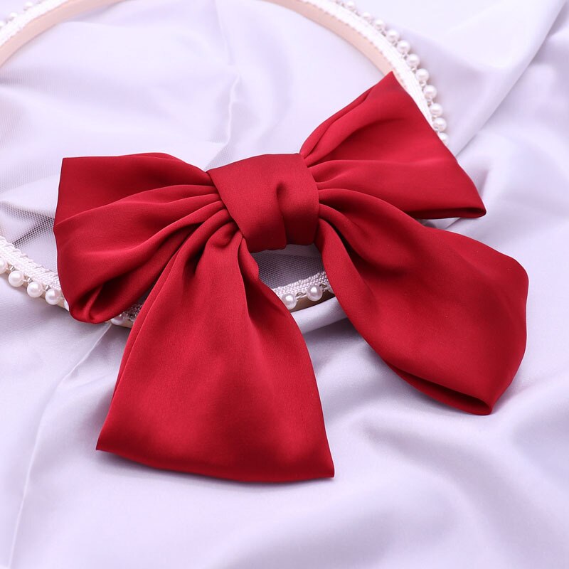 Jane wang Japanischen stil Boutique Rot Doppel Schicht Große Bowknot Haar Ring Haar Band Haarband Stirnband Floral Kopfschmuck Haar acc: Red Silk Bow Barrettes