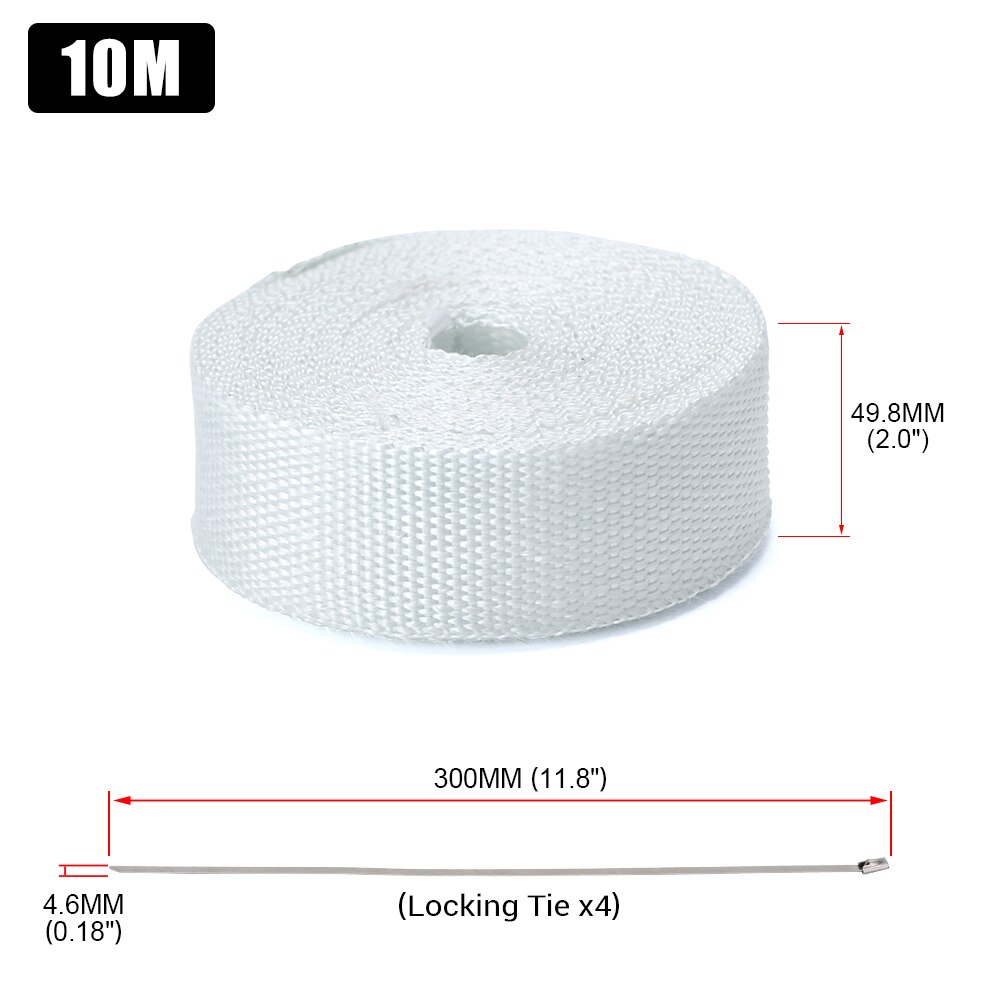 2inch x 10meter Thermal Wrap,Exhaust Insulating Wrap,Header Warp ,Exhaust Pipe Wrap+ 4pcs Ties PQY1810: white