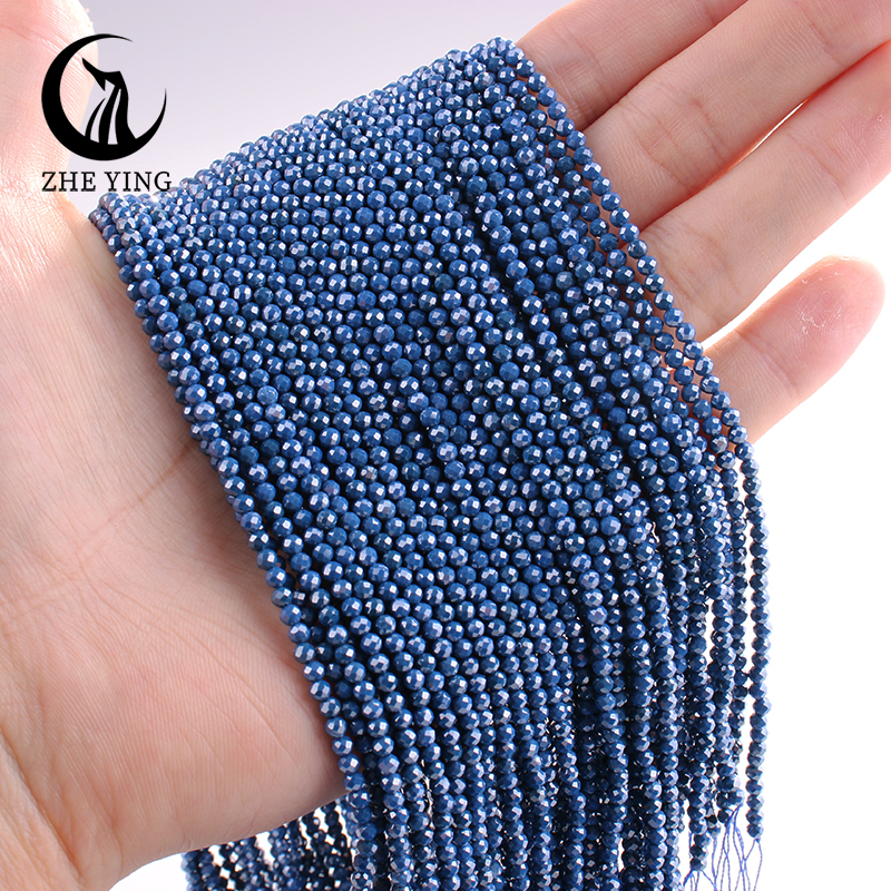 Zhe Ying 3mm Faceted Dark Blue Zircon Beads Small AAA Cubic Zirconia Beads for Bracelet Making DIY Jewelry Accessories