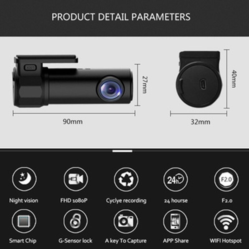 Vodool smart wifi bil dvr kamera 5mp fuld  hd 1080p kørsel videooptager dashcam 170 vidvinkel nattesyn trådløs dash cam