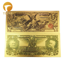 Farverig amerika seddel 5 dollars seddel  in 24k guldfolie belagt til
