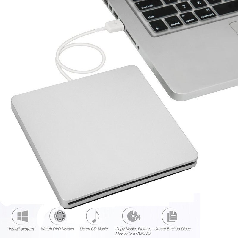 USB 2.0 DVD Recorder Slim External Optical Drive Combo DVD ROM Player CD-RW Burner Writer Plug and Play For Macbook Laptop Desk: WHITE