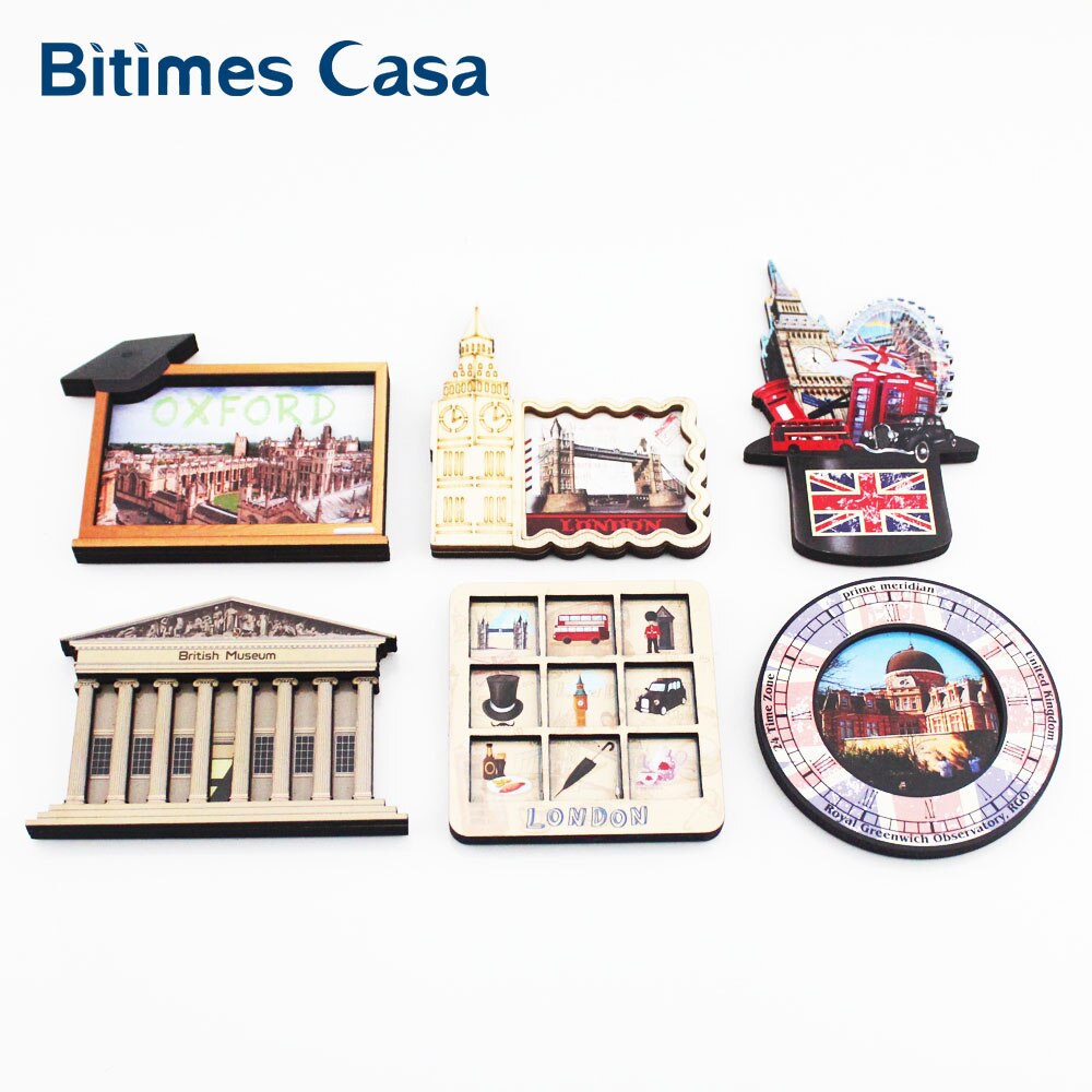 6pcs UK Scenic 3D Refrigerator Fridge Magnets MDF British Museum Oxford Greenwich Travel Souvenir Home Decor