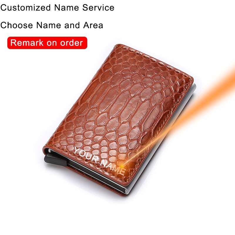 Rfid Women Credit Card Holder Aluminium Metal Wallet Ladies Mini Slim Business ID Card Holder Case Bag Cardholders pass holder: Brown (Customized)