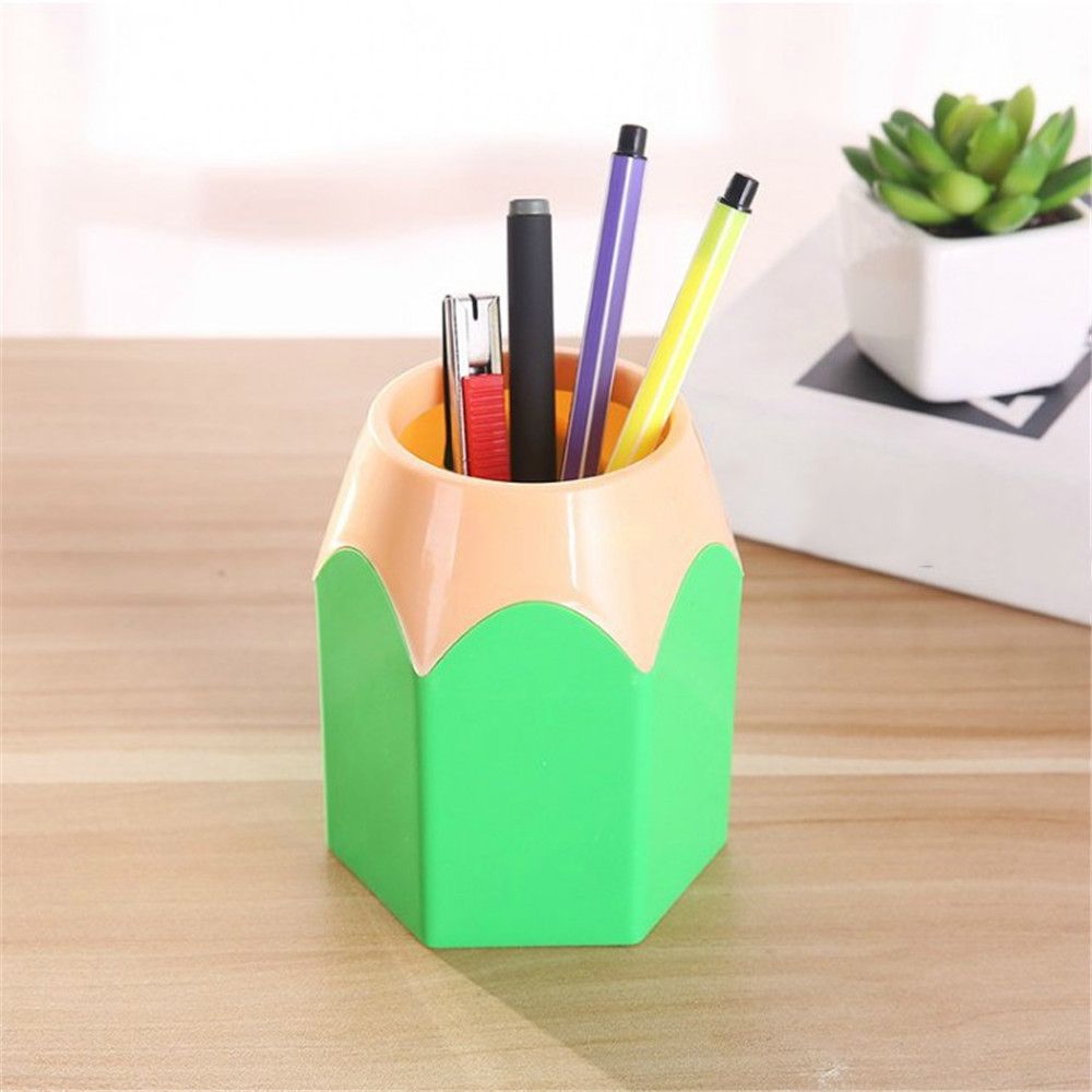 1pc Novelty Pencil Shaped Pen Holder Kawaii Makeup Brushes Holder Desk Stationery Organizer School Office Pen Accessories set: green