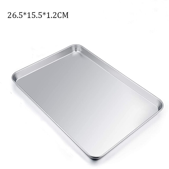 Stainless Steel Baking Tray Steamed Sausage Dish Rectangle Fruit Plate Pizza Bread Pastry Storage Tray Bakeware Tool: 26.5x15.5x1.2CM