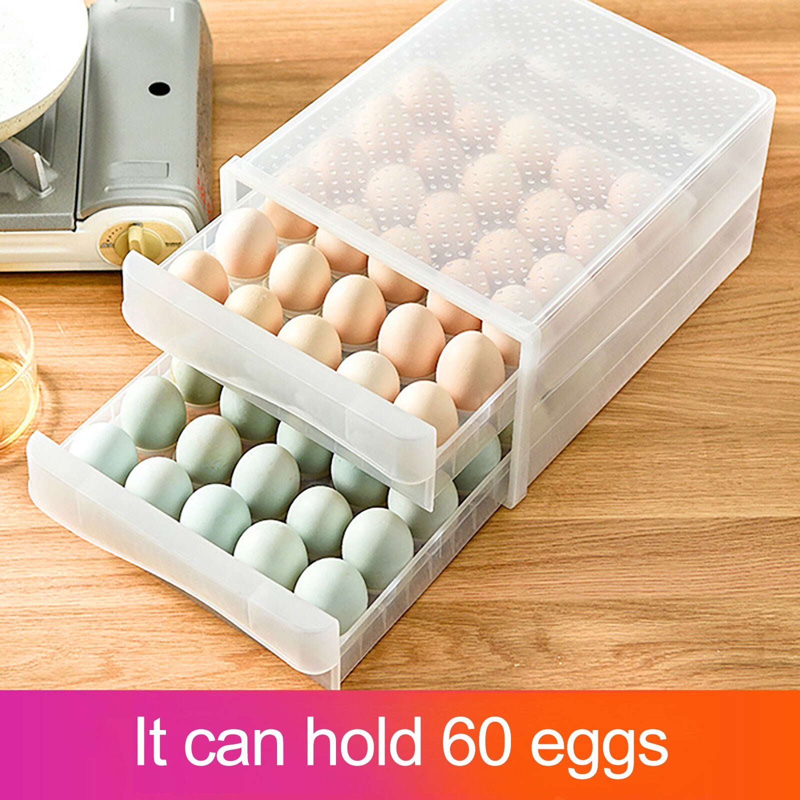 Plastic eggs container fridge eggs storage box stackable transparent eggs box suitable for large quantity (60 eggs)