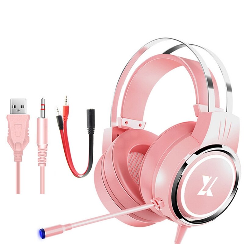 Surround-Sound Cat Ear Stereo Noise Cancelling Head Phone LED USB Headsets for Girl Wired Headphone PC Laptop R58A: USB3.5mm