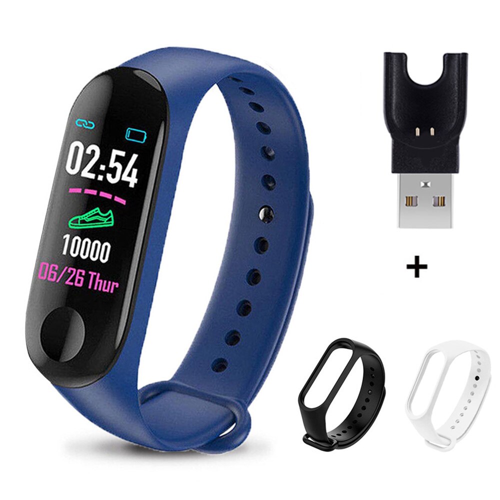 M3 Plus Smart Band Bluetooth Smart Watch Fitness Tracker Smart Bracelet Health Sleep Blood Pressure Heart Rate Monitor Wristband: Blue White Black