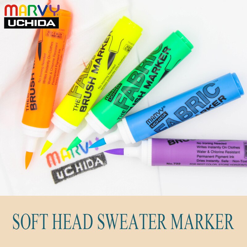 Marvy-Conjunto de rotuladores de punta suave para suéter, bolígrafo de pincel de tinta con Alcohol para tela de Graffiti, resistente al agua, Pe, 722, 6 uds.