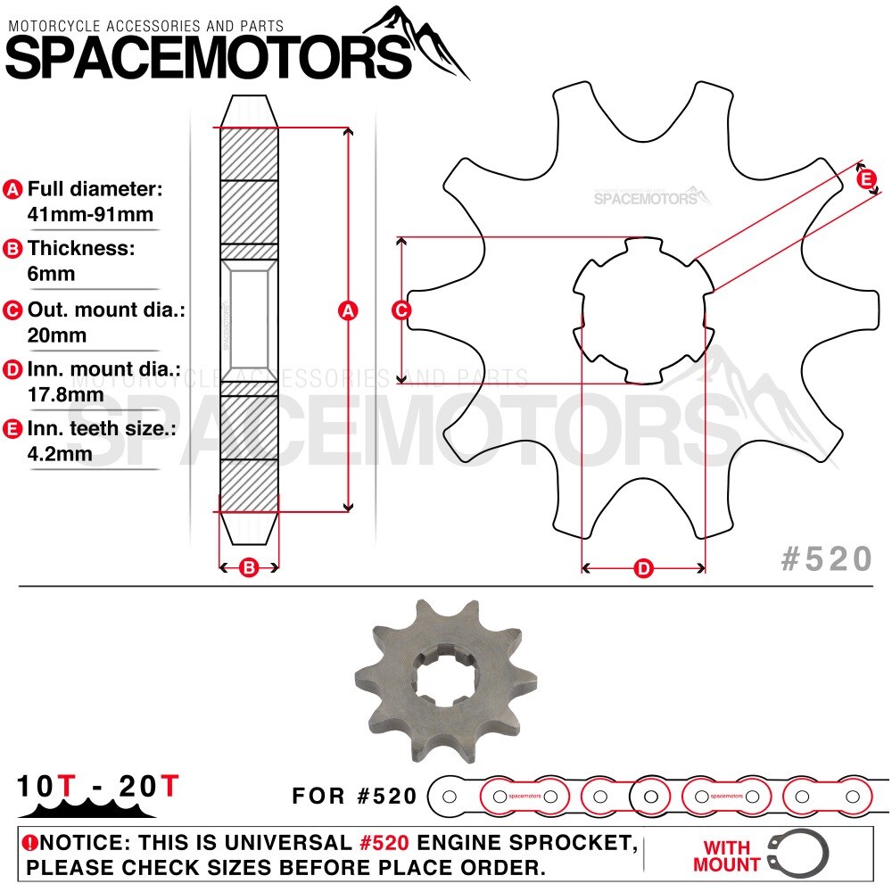 Front Engine Sprocket 520# 10T-20T 12 13 Teeth 20mm For 520 Chain With Plate Locker Motorcycle Dirt Bike PitBike ATV Quad Parts
