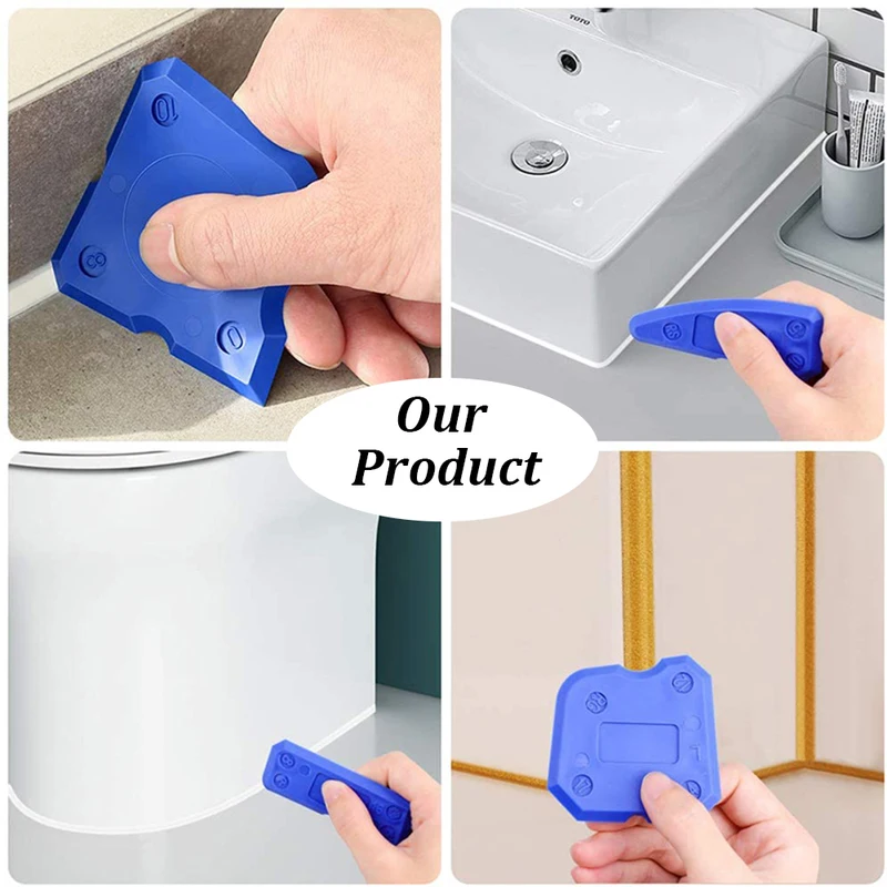 Kit d'outils de calfeutrage en silicone pour joints d'étanchéité, spatule d'épandage, grattoir, outils de réparation de bord, nettoyeur de bords de carrelage, 4 pièces